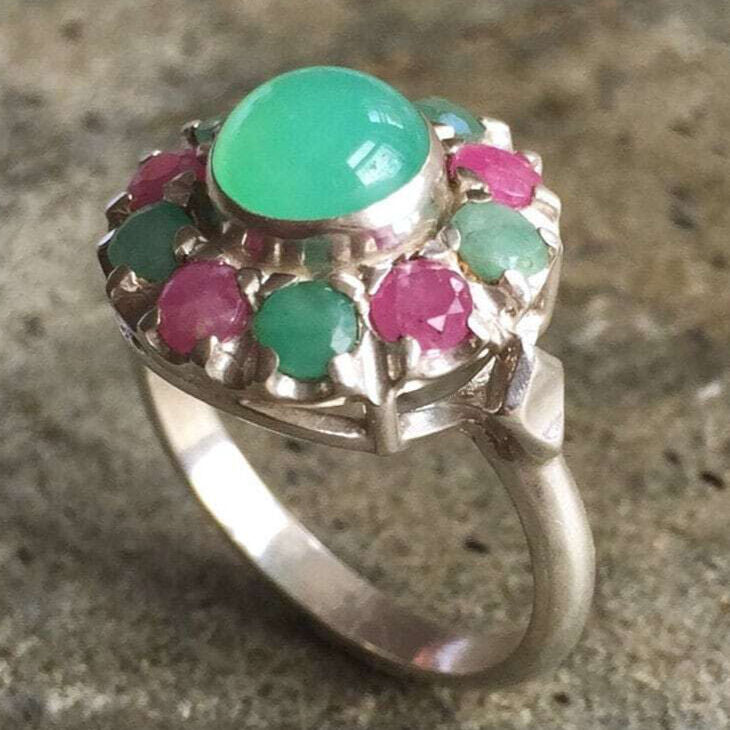 Emerald Ring, Natural Emerald, Ruby Ring, Chrysoprase Ring, Birthstones Ring, Vintage Rings, Chrysoprase, Solid Silver Ring, Victorian Ring