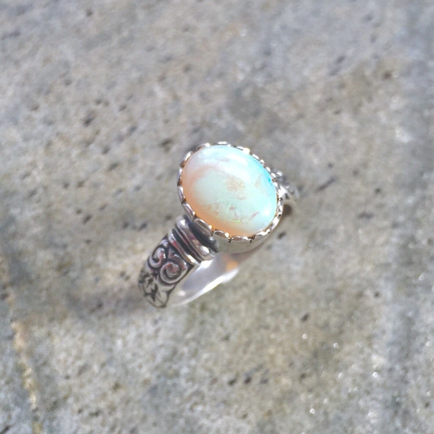 Opal Ring, Natural Opal Ring, Tribal Ring, Australian Opal, October Birthstone, Vintage Rings, Solitaire Ring, Antique Ring, 925 Silver Ring
