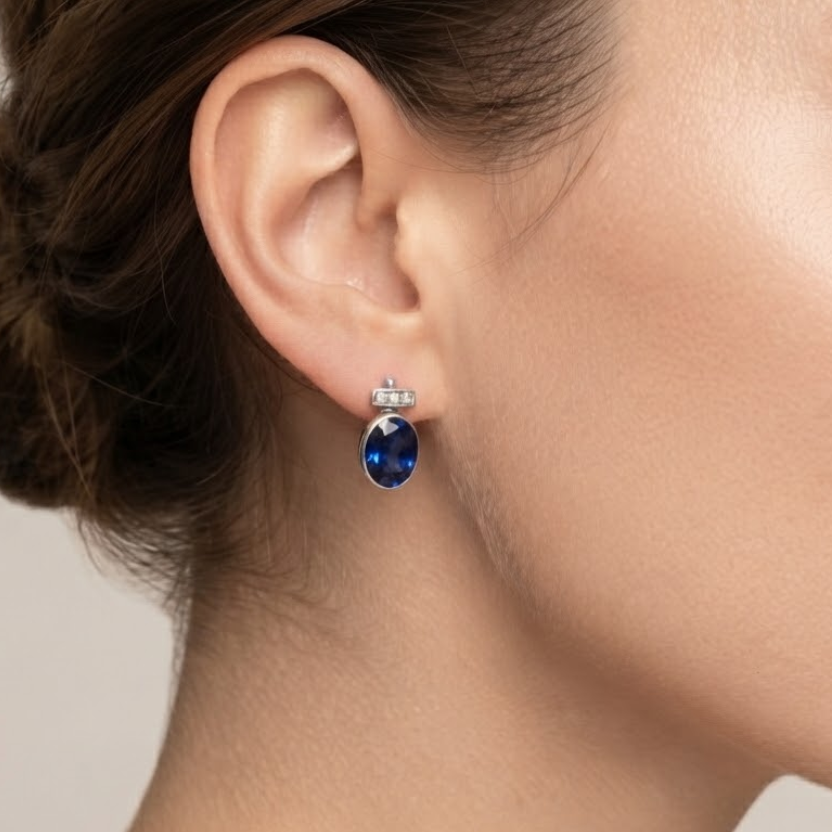 Beautiful 925 Sterling Silver Sapphire Earrings with Oval Created Blue Sapphire, perfect for September birthdays and special occasions.