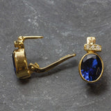 Vintage Sapphire Earrings - Blue Gold Studs, Oval Sapphire Earrings