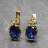 Vintage Sapphire Earrings - Blue Gold Studs, Oval Sapphire Earrings