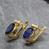 Vintage Sapphire Earrings - Blue Gold Studs, Oval Sapphire Earrings