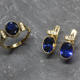 Vintage Sapphire Earrings - Blue Gold Studs, Oval Sapphire Earrings