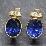 Vintage Sapphire Earrings - Blue Gold Studs, Oval Sapphire Earrings