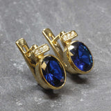 Vintage Sapphire Earrings - Blue Gold Studs, Oval Sapphire Earrings