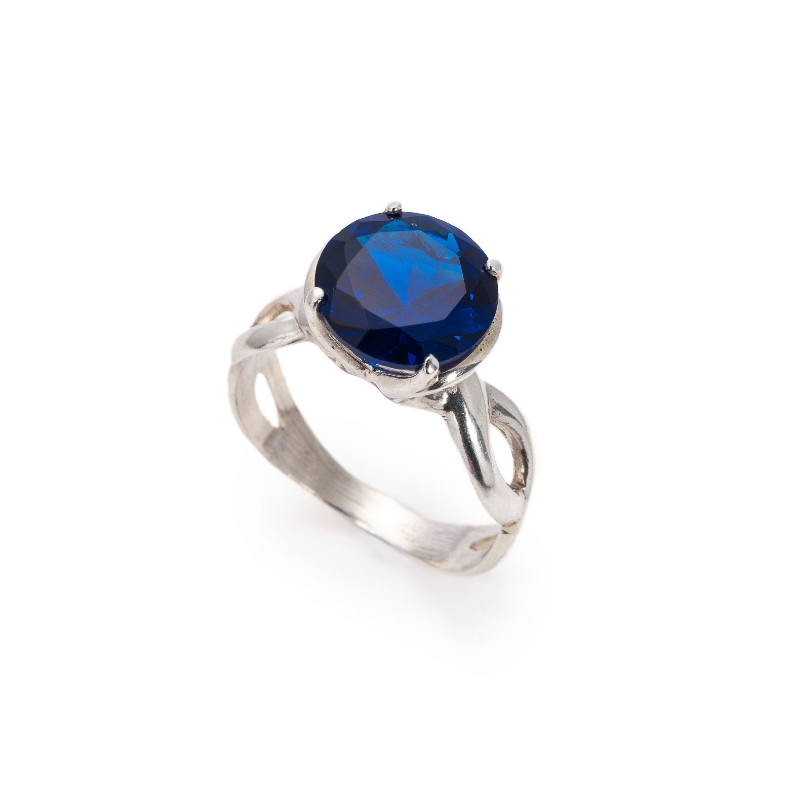 Created Sapphire Ring made in 925 Sterling Silver with Round Created Blue Sapphire in Solitaire setting, September Birthstone gift idea, symbolizes sincerity, truth, and faithfulness, ideal for everyday wear and perfect for birthday gifting and special occasions.