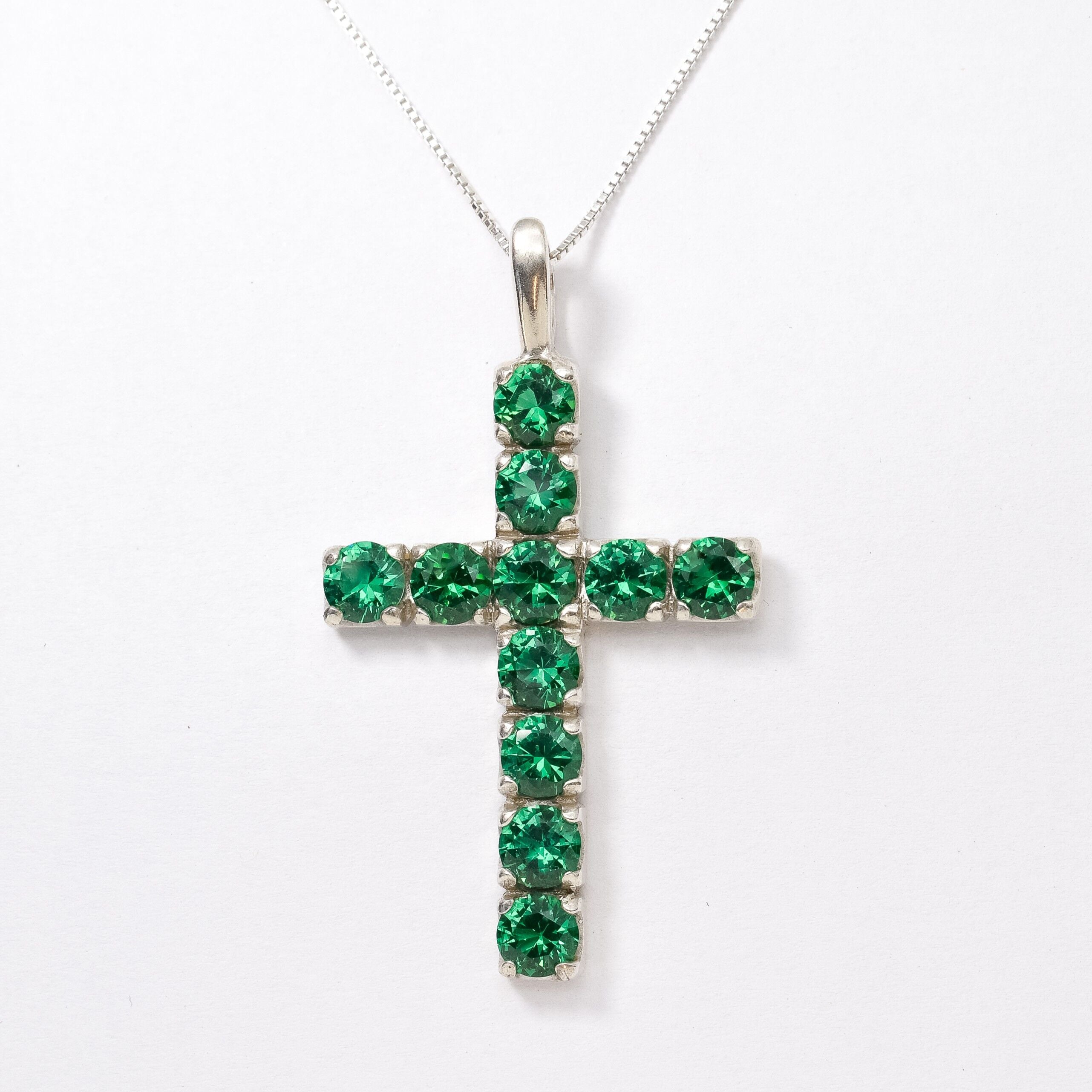 Created Emerald Pendant made in 925 Sterling Silver with Round Created Green Emerald in Prong setting, May Birthstone gift idea, symbolizes, ideal for everyday wear and perfect for birthday gifting and special occasions.