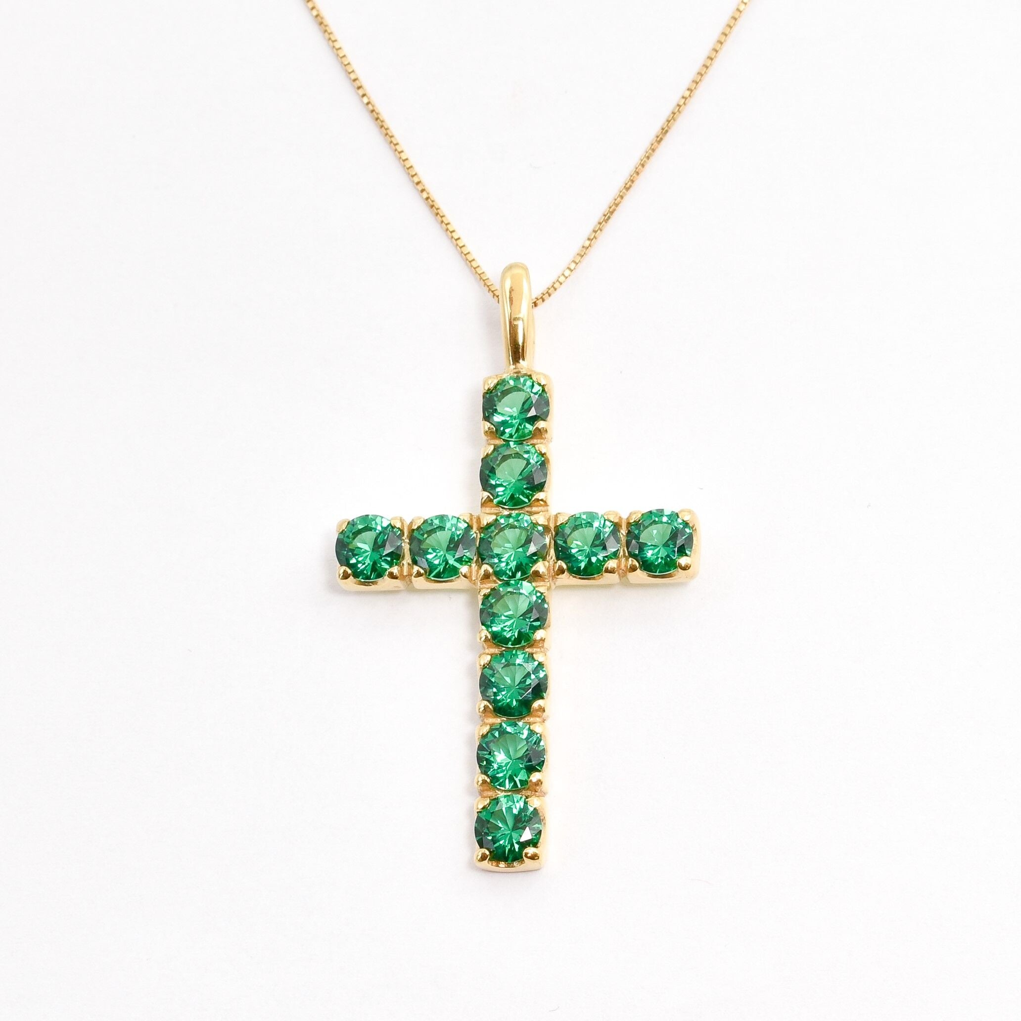 Created Emerald Pendant made in 18k Gold Vermeil with Round Created Green Emerald in Prong setting, May Birthstone gift idea, symbolizes, ideal for everyday wear and perfect for birthday gifting and special occasions.