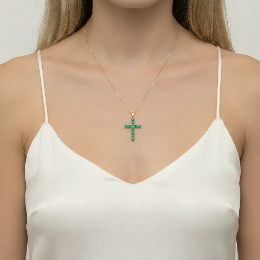 Elegant 18k Gold Vermeil Emerald Pendant featuring a Round Created Green Emerald, perfect for special occasions and May birthdays.