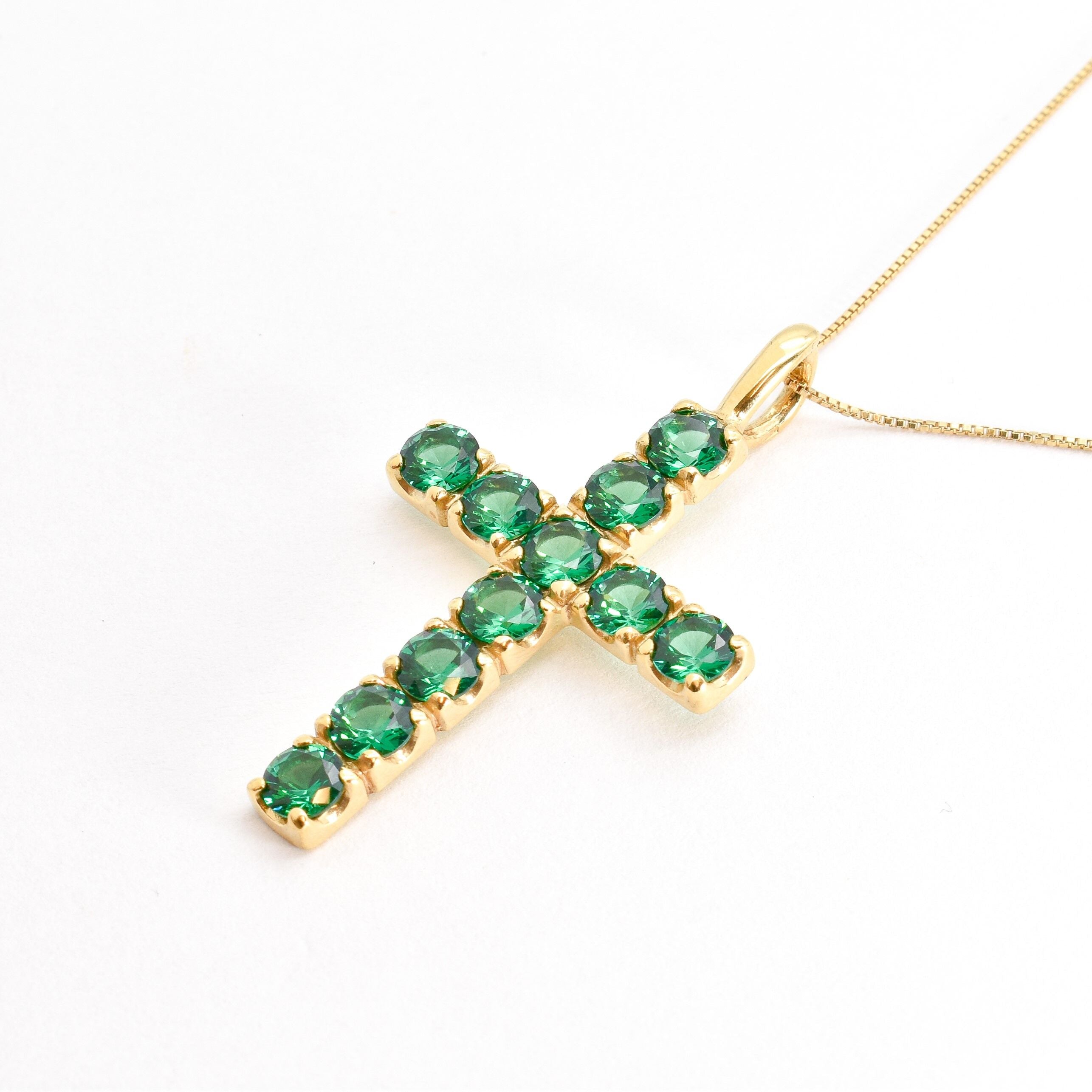 Emerald Pendant, Created Emerald, Cross Pendant, Emerald Cross, Green Emerald Pendant, Christian Pendant, Green Cross, Solid Silver Pendant(1)