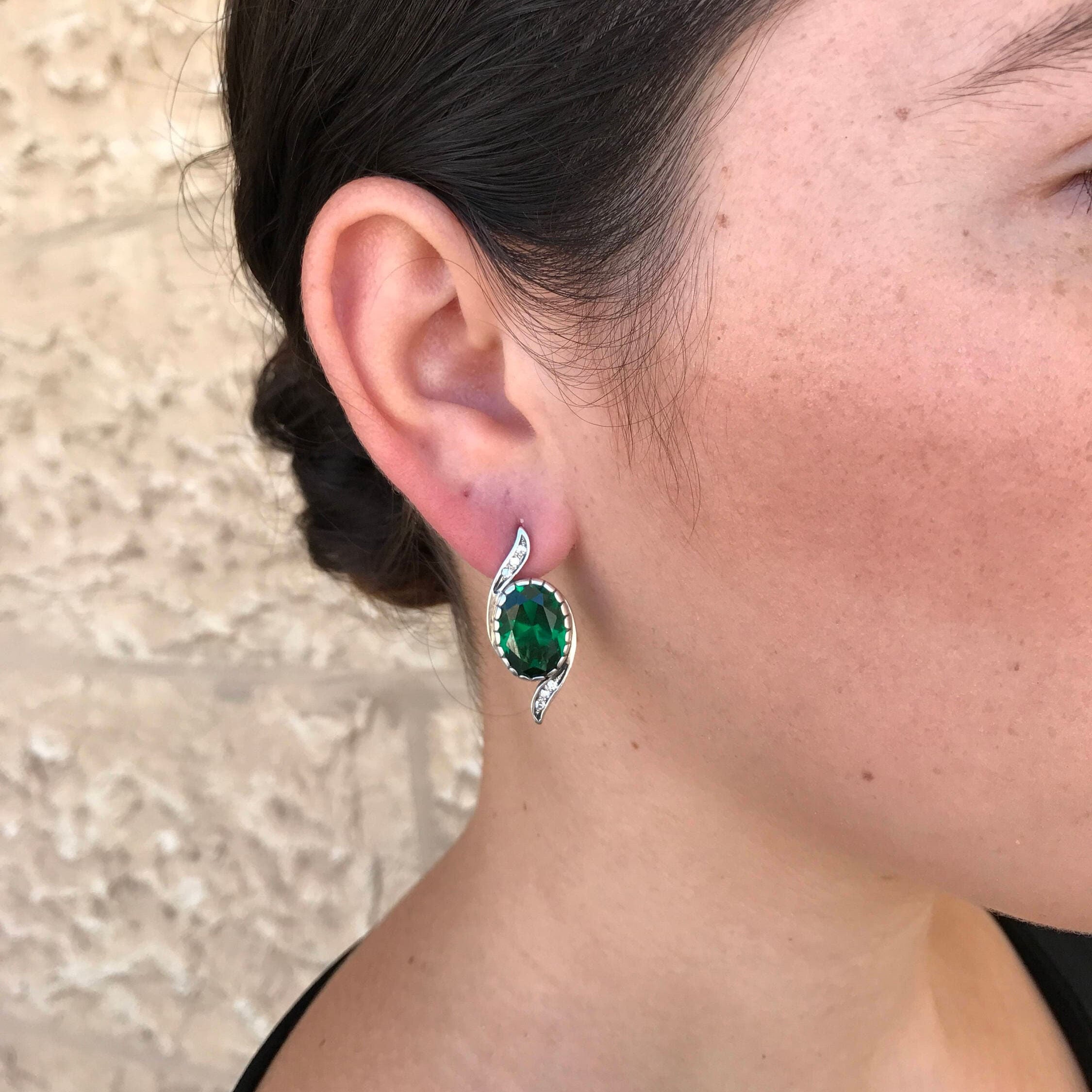 Elegant Created Emerald Earrings in 925 Sterling Silver, ideal May birthstone gift for special occasions and daily wear.