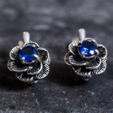 Stunning Created Blue Sapphire Earrings in 925 Sterling Silver, embodying elegance and charm, a lovely gift for any occasion.