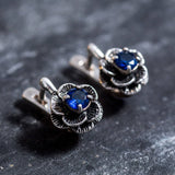 Flower Sapphire Earrings - Blue Rose Earrings, Dainty Flower Studs