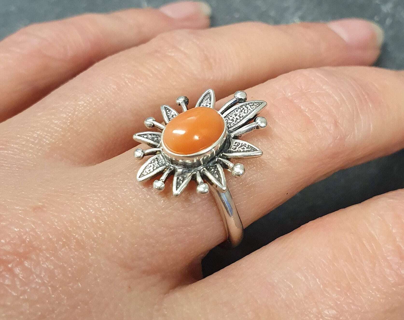 Angel Coral Ring, Coral Ring, Natural Coral Ring, March Birthstone, Silver Flower Ring, Pink Coral Ring, Vintage Coral Ring, 925 Silver Ring