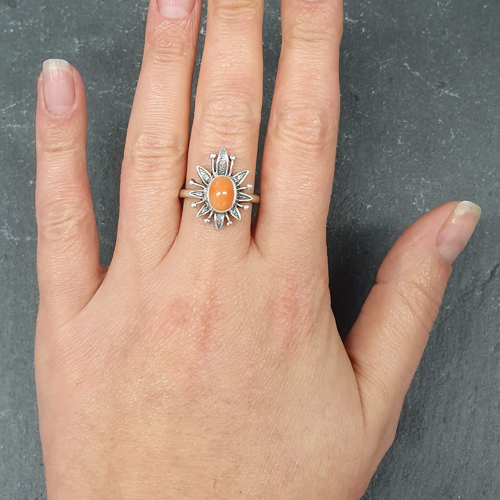 Angel Coral Ring, Coral Ring, Natural Coral Ring, March Birthstone, Silver Flower Ring, Pink Coral Ring, Vintage Coral Ring, 925 Silver Ring