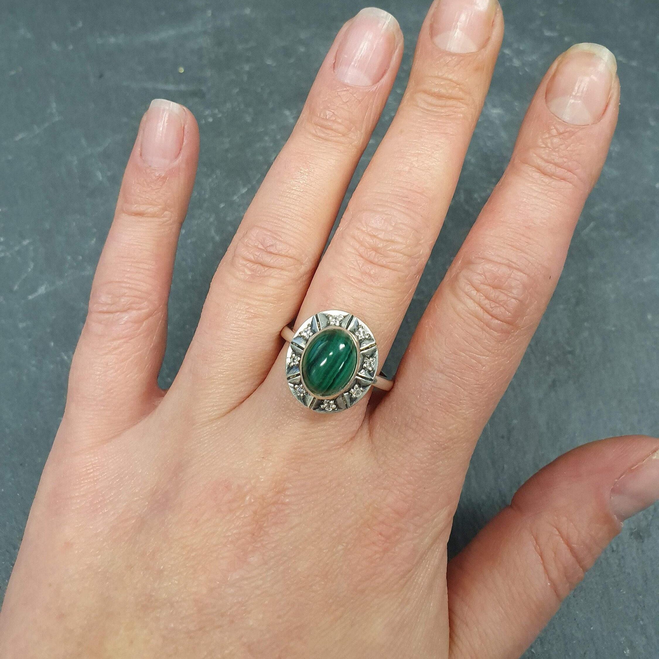 Malachite Ring, Natural Malachite, Silver Tribal Ring, Green Vintage Ring, African Stone Ring, Tribal Ring, Bohemian Ring, Solid Silver Ring