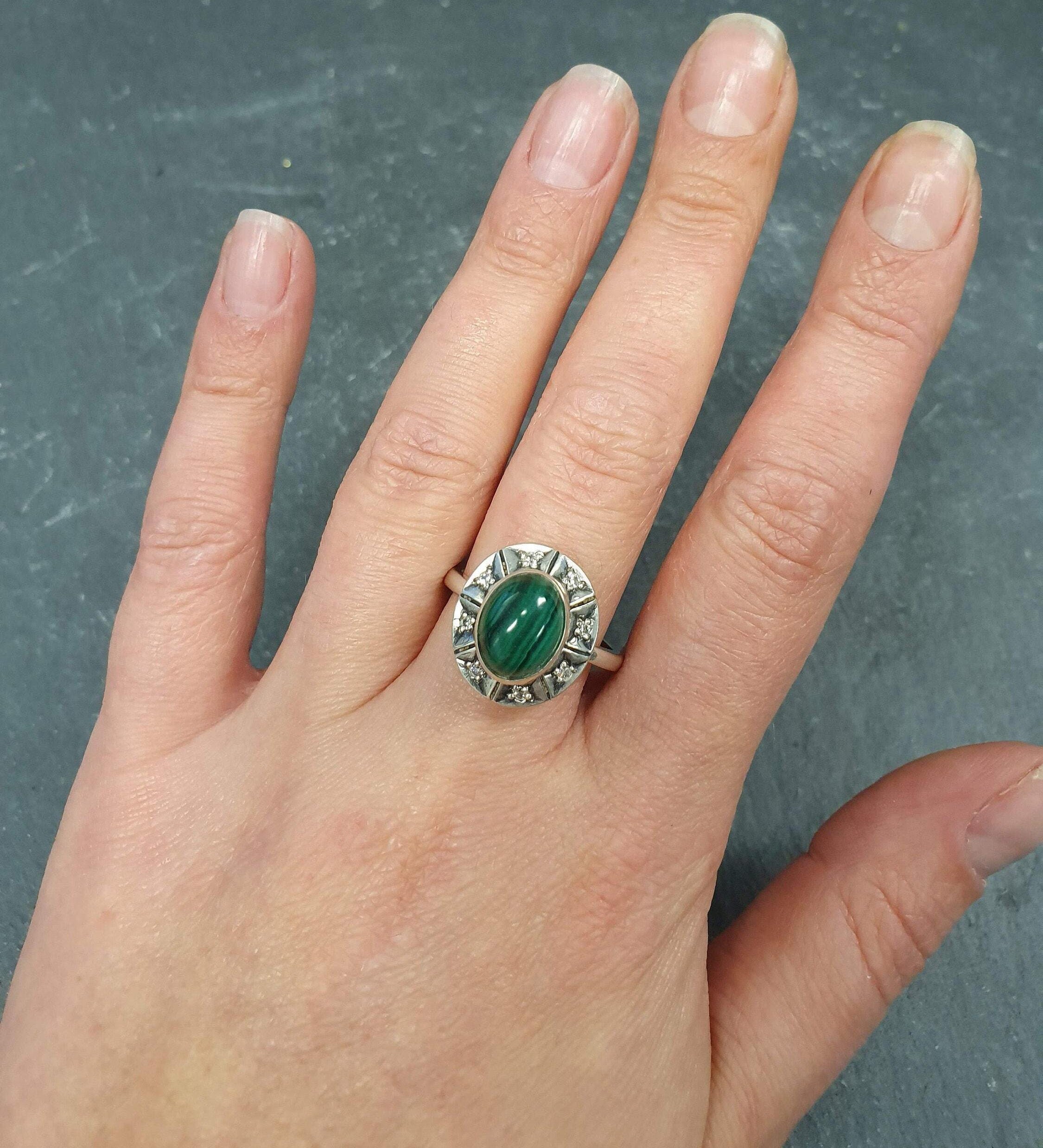 Malachite Ring, Natural Malachite, Silver Tribal Ring, Green Vintage Ring, African Stone Ring, Tribal Ring, Bohemian Ring, Solid Silver Ring