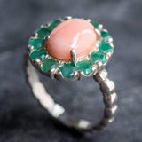 Victorian Coral Ring - Coral Flower Ring - Genuine Coral Ring