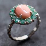 Victorian Coral Ring - Coral Flower Ring - Genuine Coral Ring