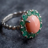 Victorian Coral Ring - Coral Flower Ring - Genuine Coral Ring