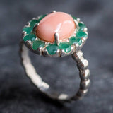 Victorian Coral Ring - Coral Flower Ring - Genuine Coral Ring