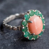 Victorian Coral Ring - Coral Flower Ring - Genuine Coral Ring