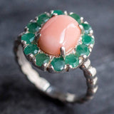 Victorian Coral Ring - Coral Flower Ring - Genuine Coral Ring