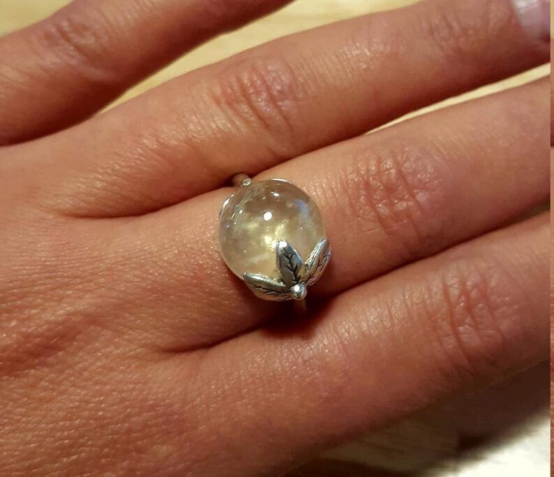 Blue Sandstone Ring, Blue Sand Stone, Leaf Ring, Sagittarius Ring, Dark Blue Ring, Vintage Ring, Solid Silver Ring, Sandstone, Flower Ring