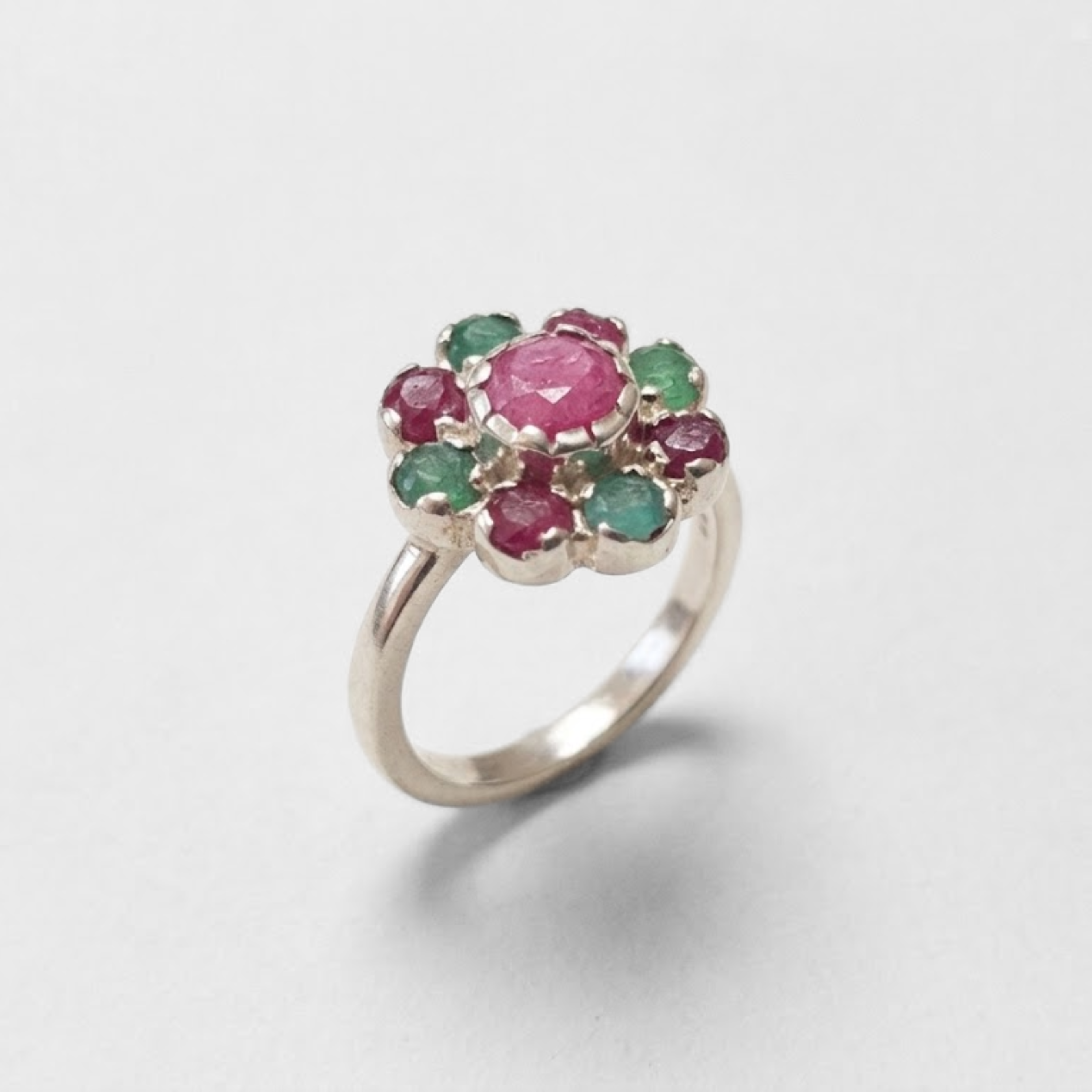 Natural Ruby Ring made in 925 Sterling Silver with Round Natural Red Ruby in Cluster setting, July Birthstone gift idea, symbolizes nobility, purity, and passion, ideal for everyday wear and perfect for birthday gifting and special occasions.