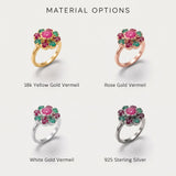 Elegant Cluster Ring in 925 Sterling Silver adorned with Natural Round Ruby, a thoughtful July Birthstone gift.