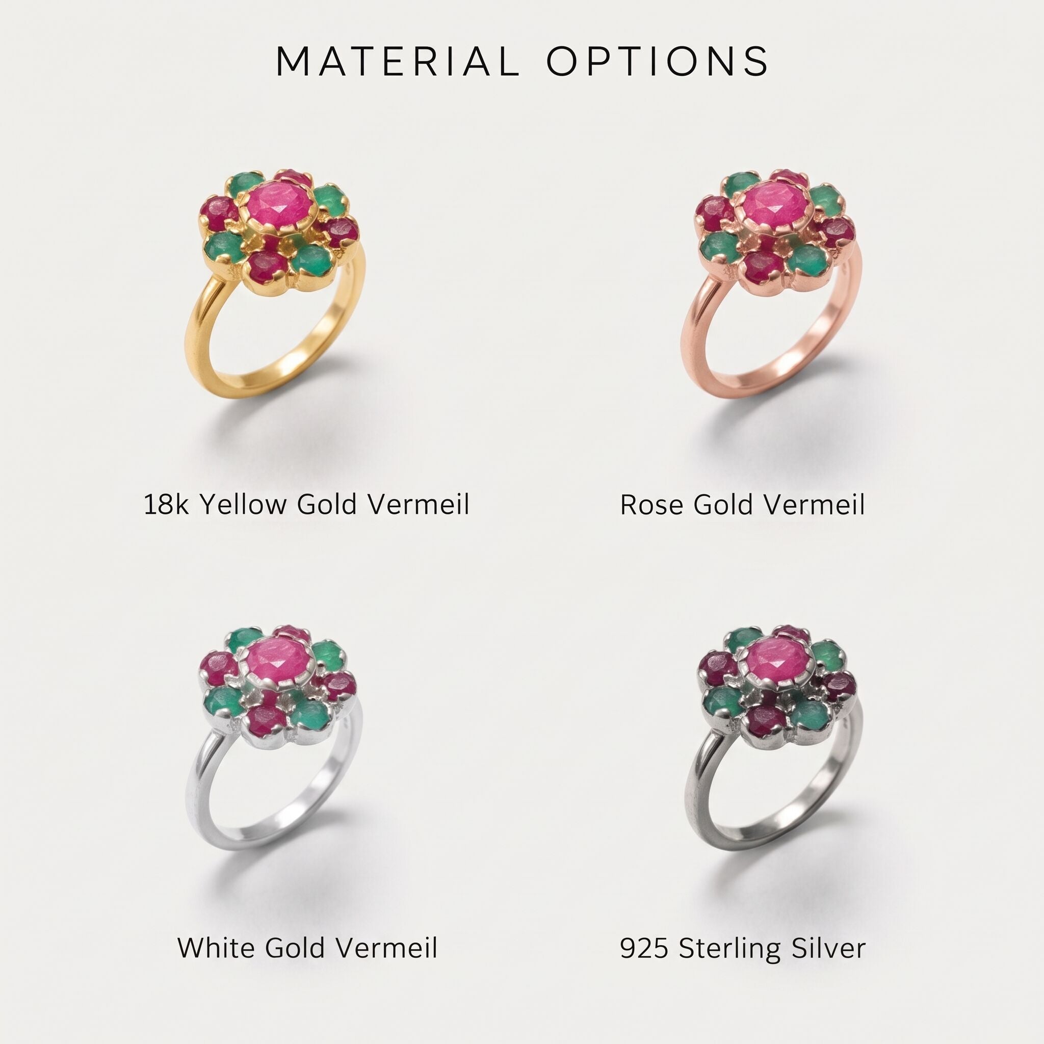 Elegant Cluster Ring in 925 Sterling Silver adorned with Natural Round Ruby, a thoughtful July Birthstone gift.