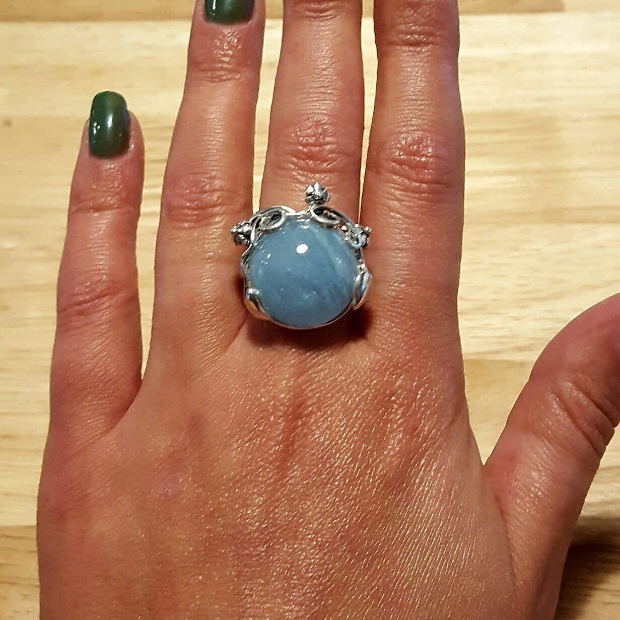 Flower Blue Ring, Aquamarine Ring, Natural Aquamarine, March Birthstone, Vintage Rings, Large Stone, March Ring, Solid Silver, Aquamarine