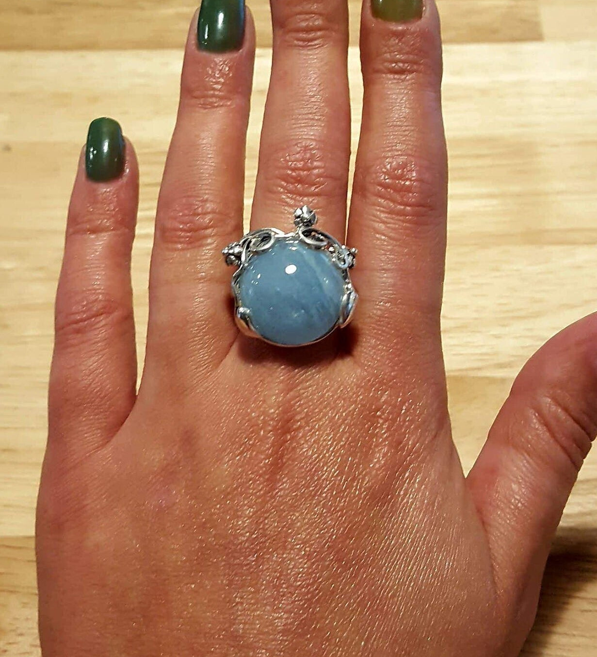 Flower Blue Ring, Aquamarine Ring, Natural Aquamarine, March Birthstone, Vintage Rings, Large Stone, March Ring, Solid Silver, Aquamarine