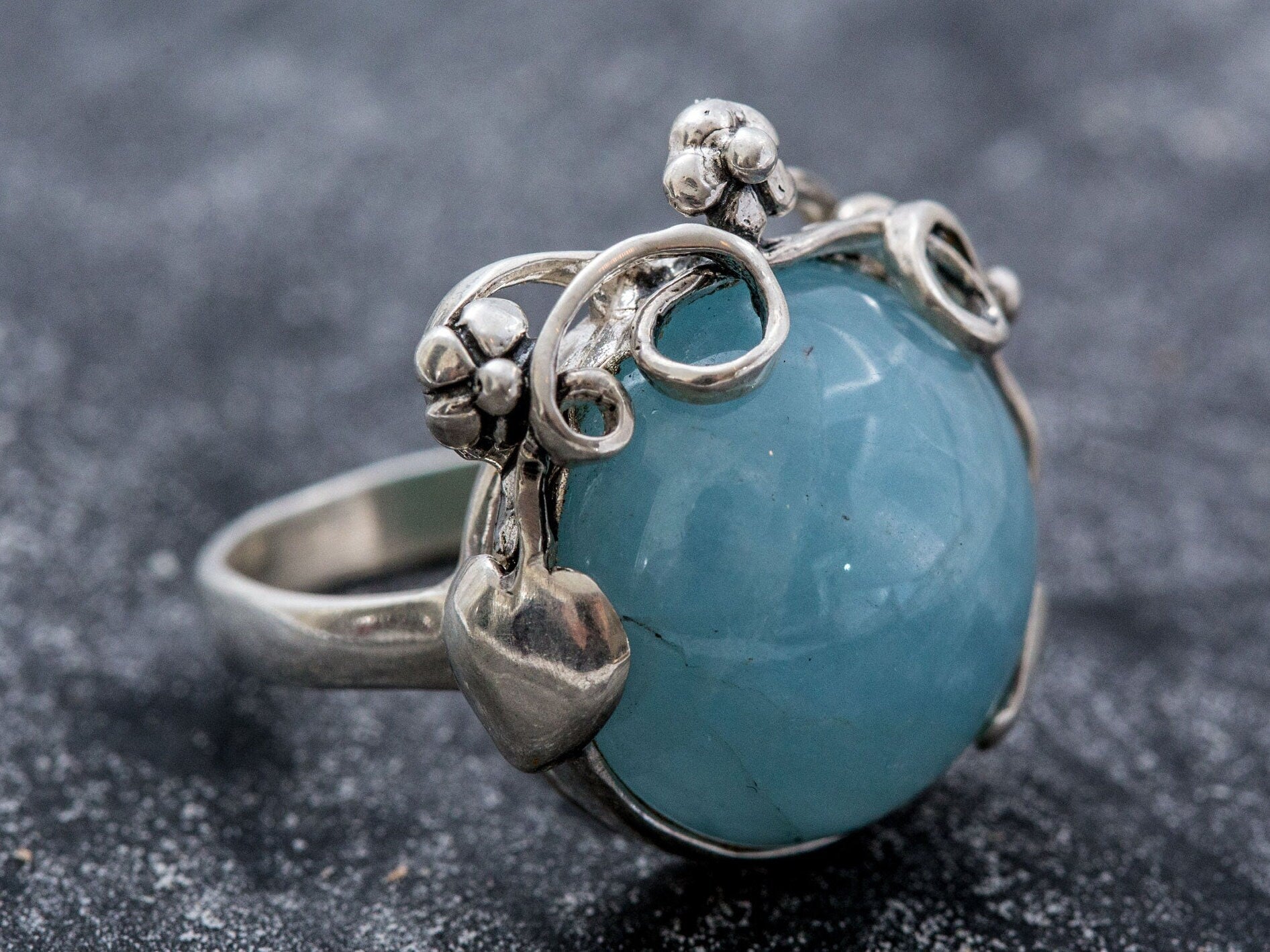 Flower Blue Ring, Aquamarine Ring, Natural Aquamarine, March Birthstone, Vintage Rings, Large Stone, March Ring, Solid Silver, Aquamarine