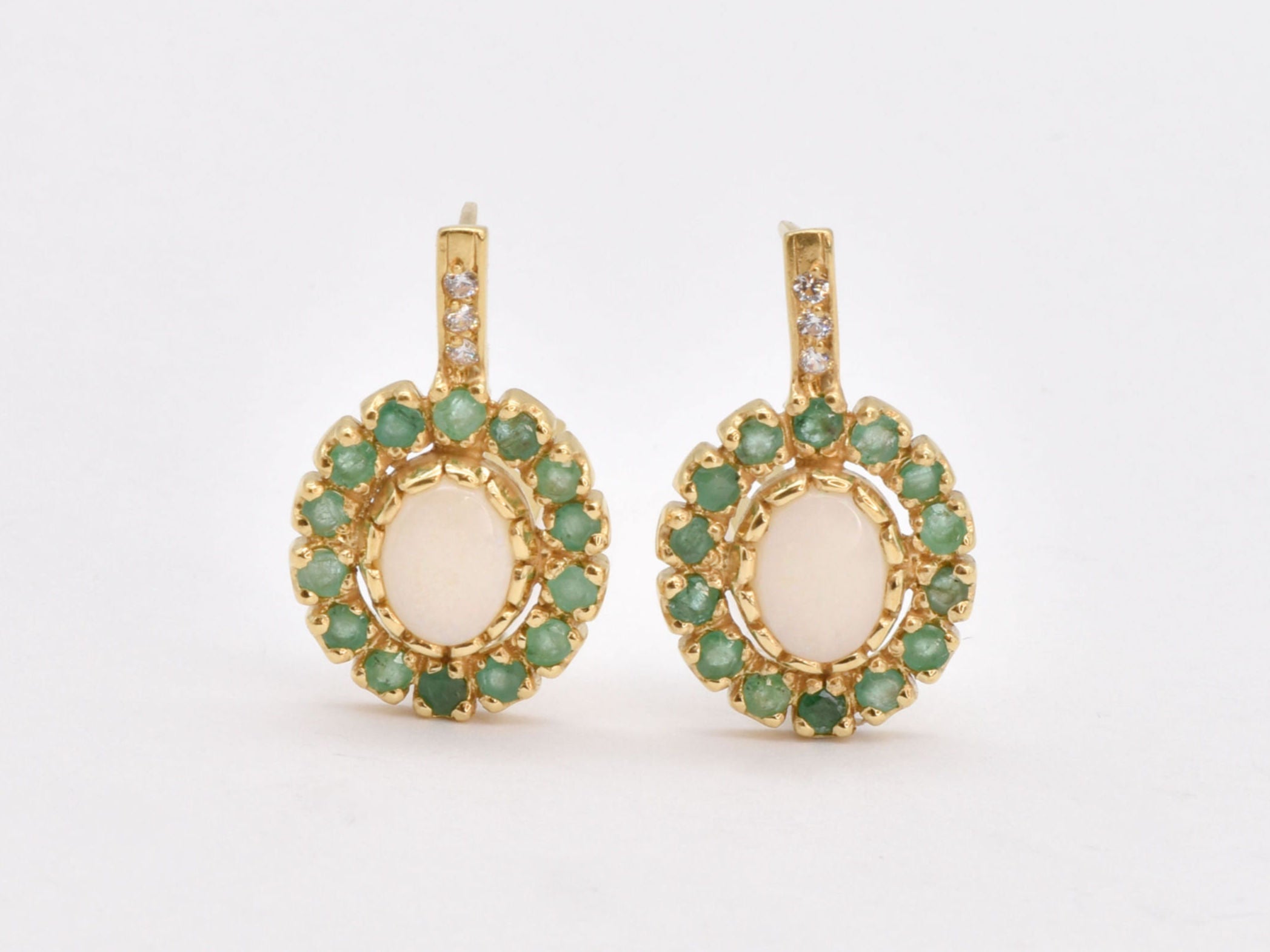 Victorian Opal Earrings, Natural Precious Opal, Emerald Earrings, October Birthstone, May Birthstone, Vintage Earrings, 925 Silver Earrings(1)