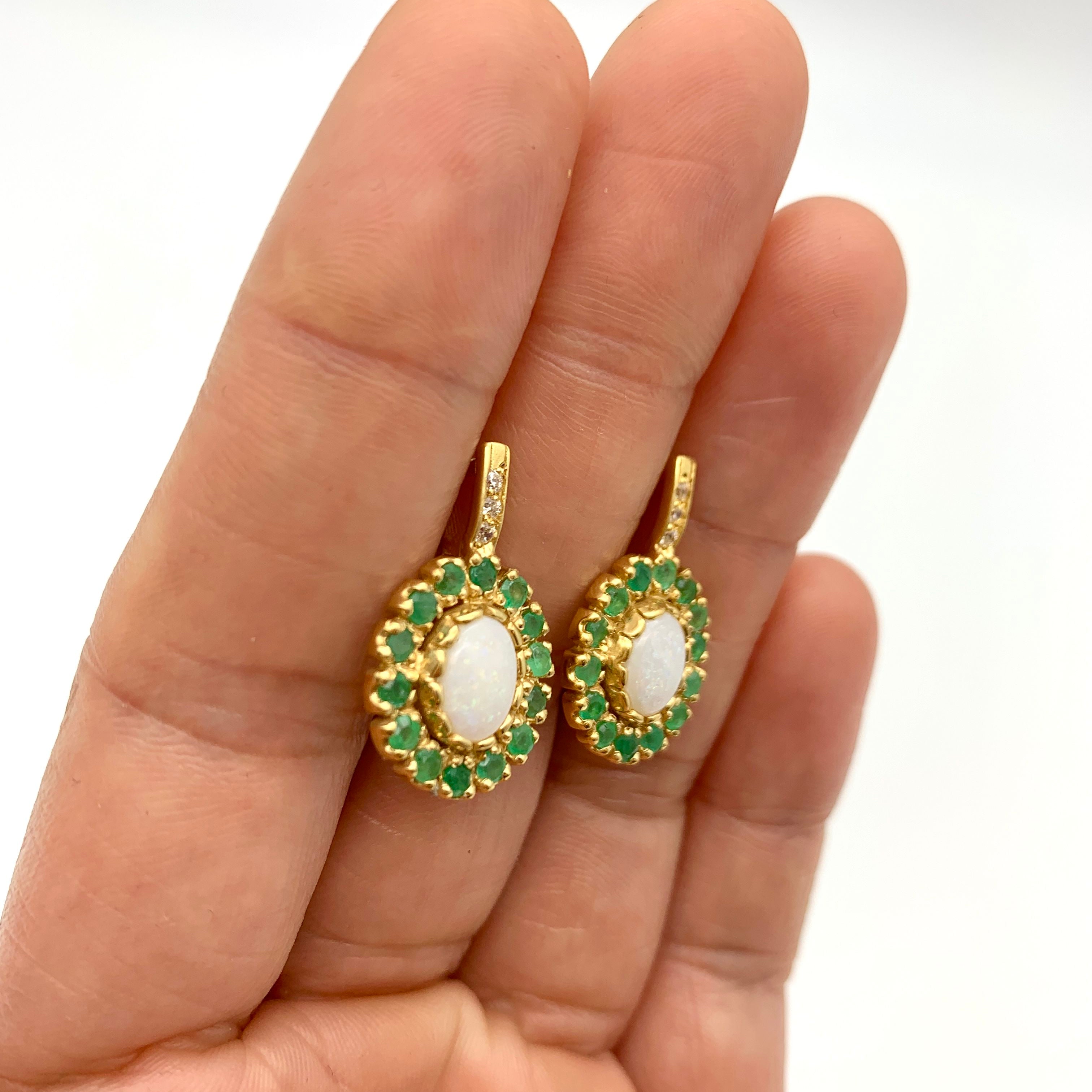 Victorian Opal Earrings, Natural Precious Opal, Emerald Earrings, October Birthstone, May Birthstone, Vintage Earrings, 925 Silver Earrings(1)