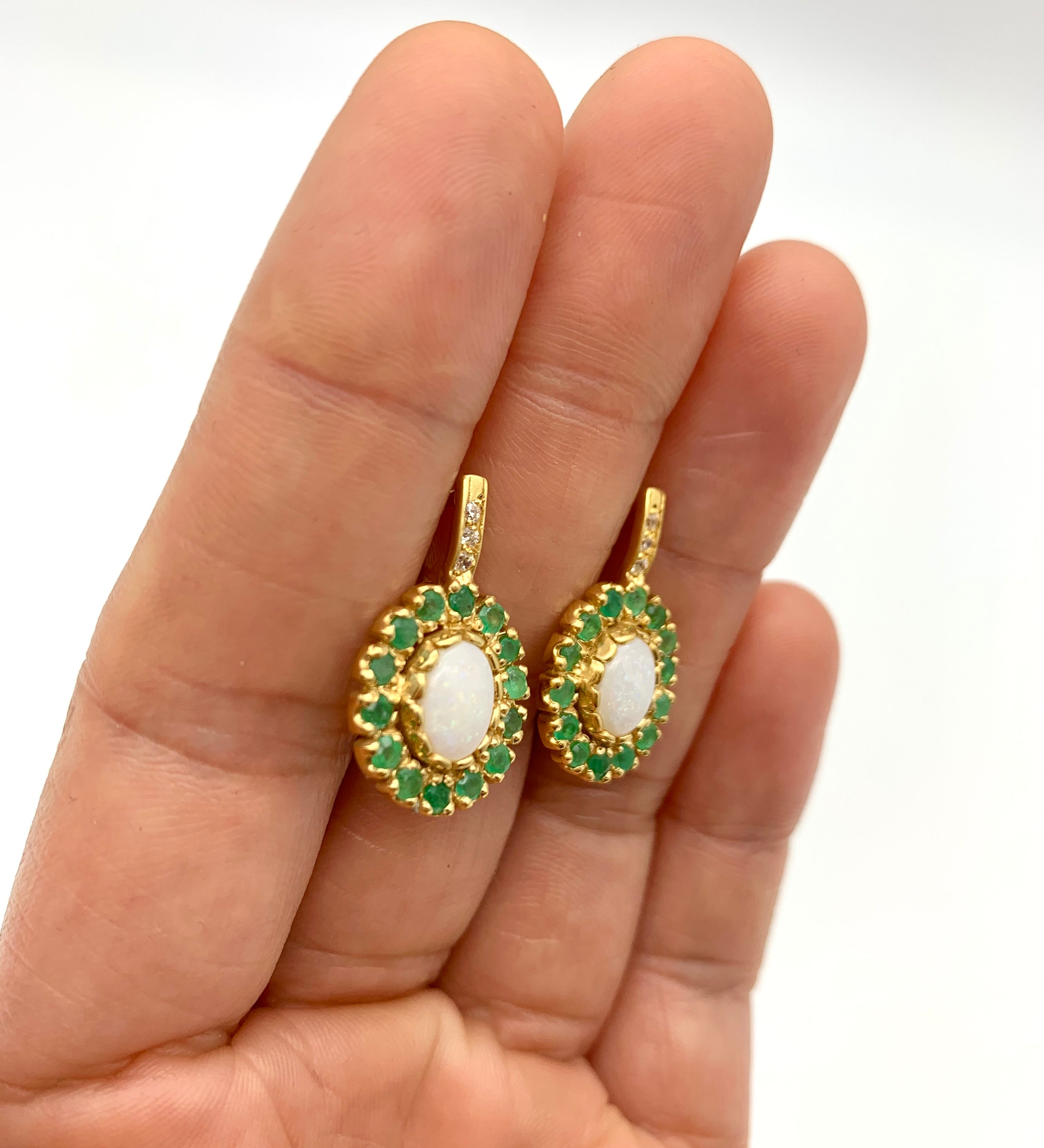 Victorian Opal Earrings, Natural Precious Opal, Emerald Earrings, October Birthstone, May Birthstone, Vintage Earrings, 925 Silver Earrings(1)