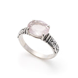 Gold Quartz Ring - Rose Quartz Ring - Pink Horizontal Ring
