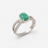 Natural Emerald Ring made in 925 Sterling Silver with Oval Natural Green Emerald in Solitaire with Accents setting, May Birthstone gift idea, symbolizes growth, harmony, and deep emotional healing, ideal for everyday wear and perfect for birthday gifting and special occasions.