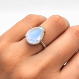 Large Moonstone Ring - White Teardrop Ring - Vintage Statement Ring