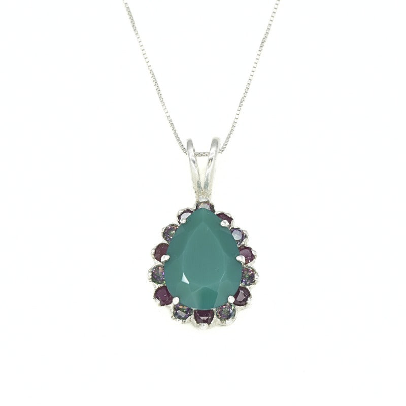 Created Emerald Pendant made in 925 Sterling Silver with Pear Created Green Emerald in Prong setting, May Birthstone gift idea, symbolizes, ideal for everyday wear and perfect for birthday gifting and special occasions.