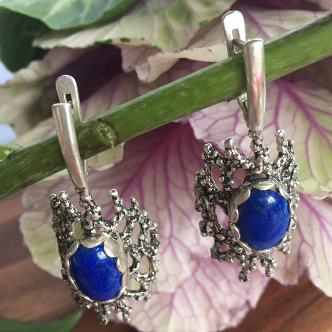 Lapis Earrings, Blue Stone Earrings, Games of Thrones Earrings, December Birthstone, Birthstone Earrings, Medieval, Solid Silver Earrings