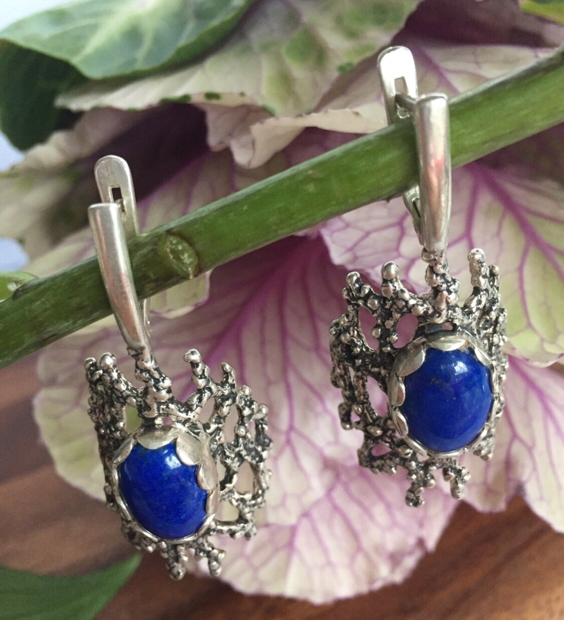 Lapis Earrings, Blue Stone Earrings, Games of Thrones Earrings, December Birthstone, Birthstone Earrings, Medieval, Solid Silver Earrings