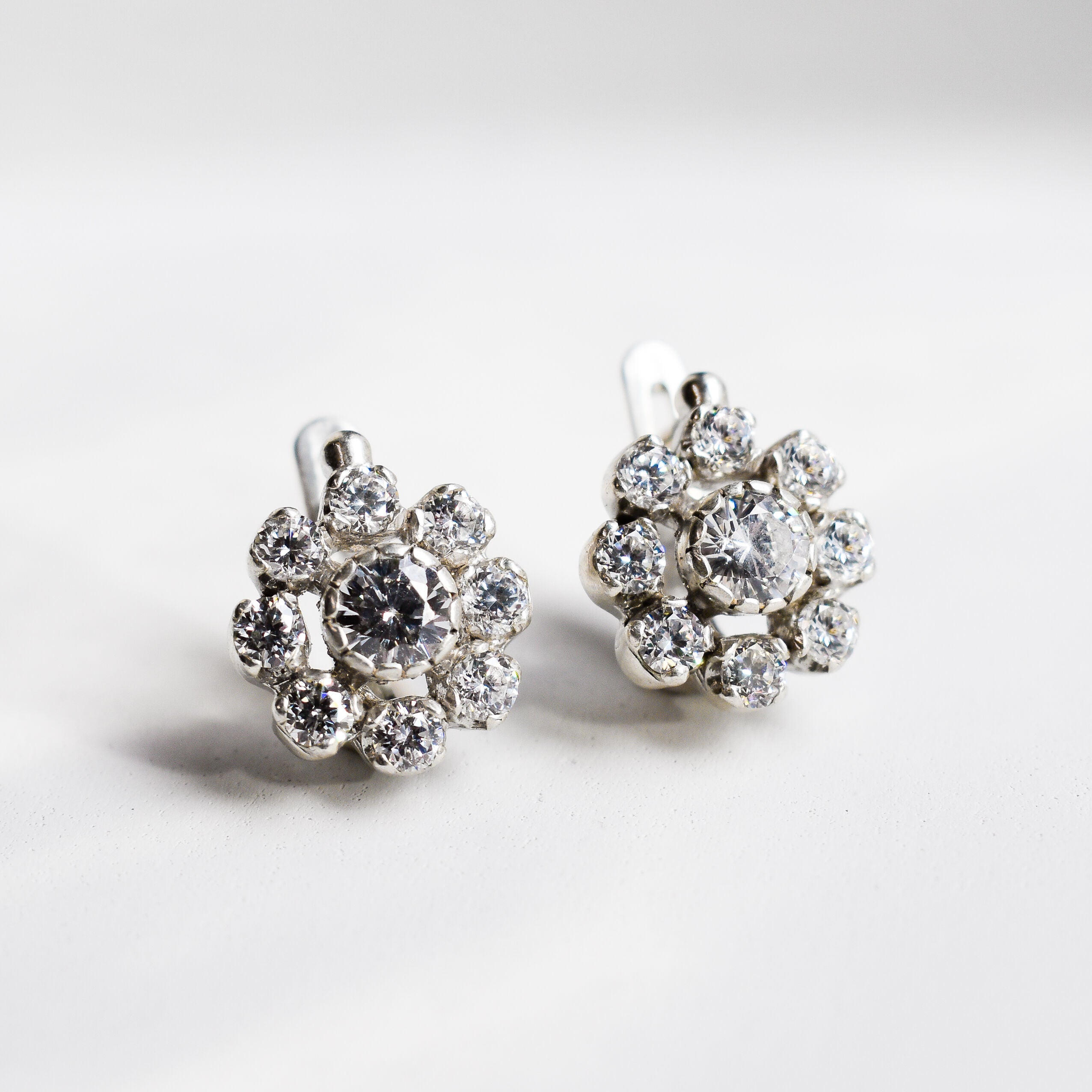 Gold CZ Earrings - Created Diamond - Diamond Flower Earrings