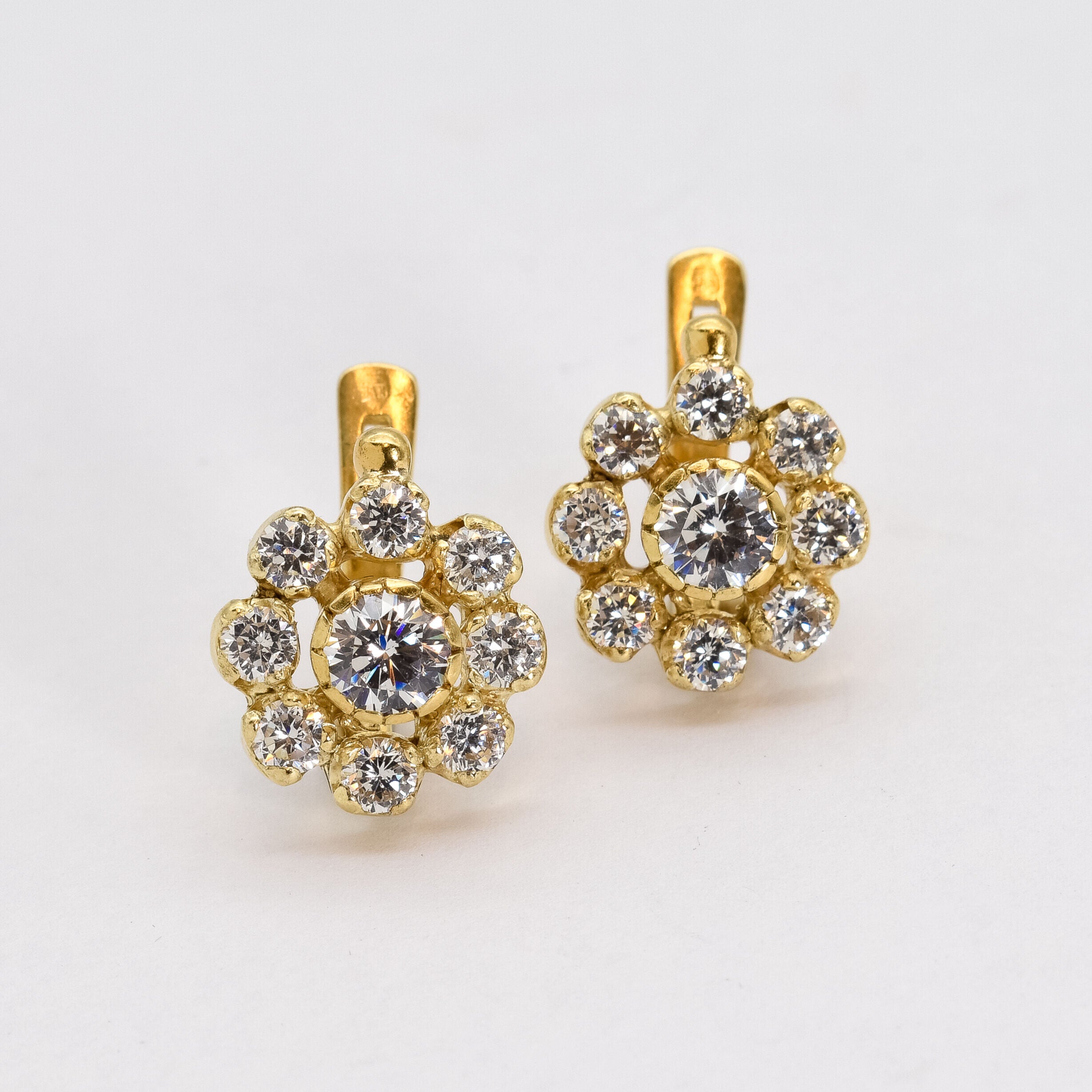 Gold CZ Earrings - Created Diamond, Diamond Flower Earrings made in 18k Gold Vermeil. Ideal for everyday wear and perfect for birthday gifting and special occasions.