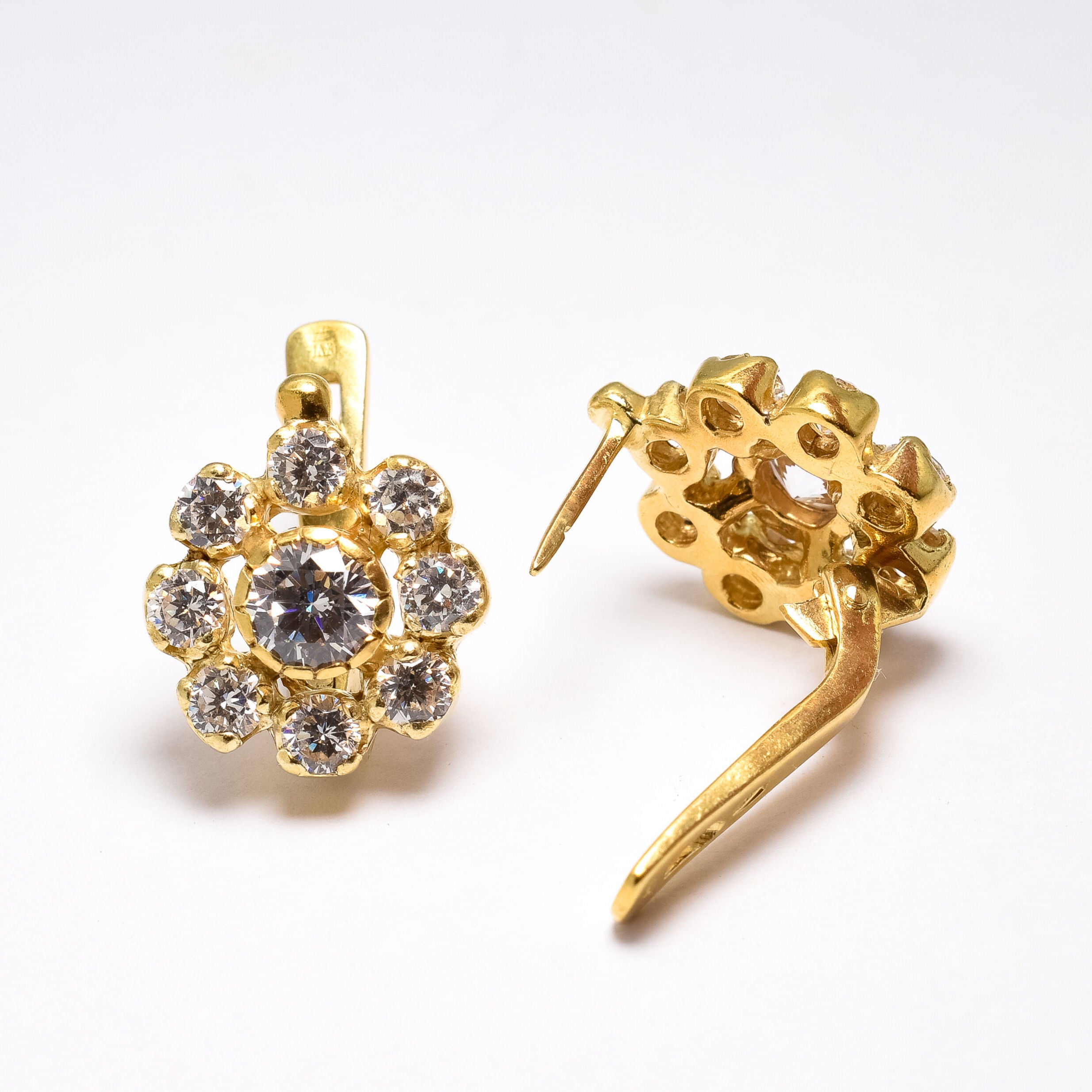 Radiant Gold CZ Flower Earrings in 18k Gold Vermeil, designed for effortless elegance and perfect for memorable occasions.