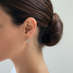 Elegant Gold CZ Earrings featuring a floral design in 18k Gold Vermeil, perfect for daily wear and special celebrations.