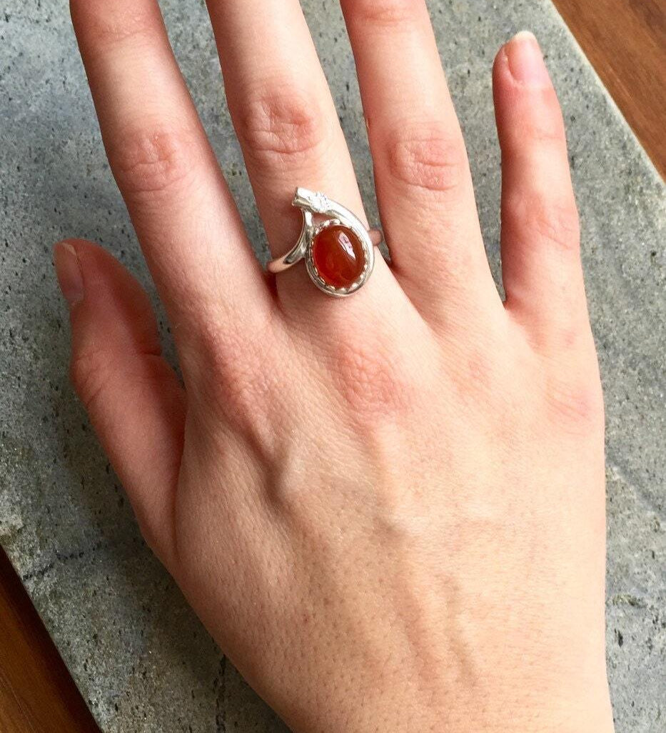 Red Agate Ring, Carnelian Ring, Natural Agate, August Birthstone, Vintage Rings, Red Ring, August Ring, Solid Silver Ring, Agate, Carnelian