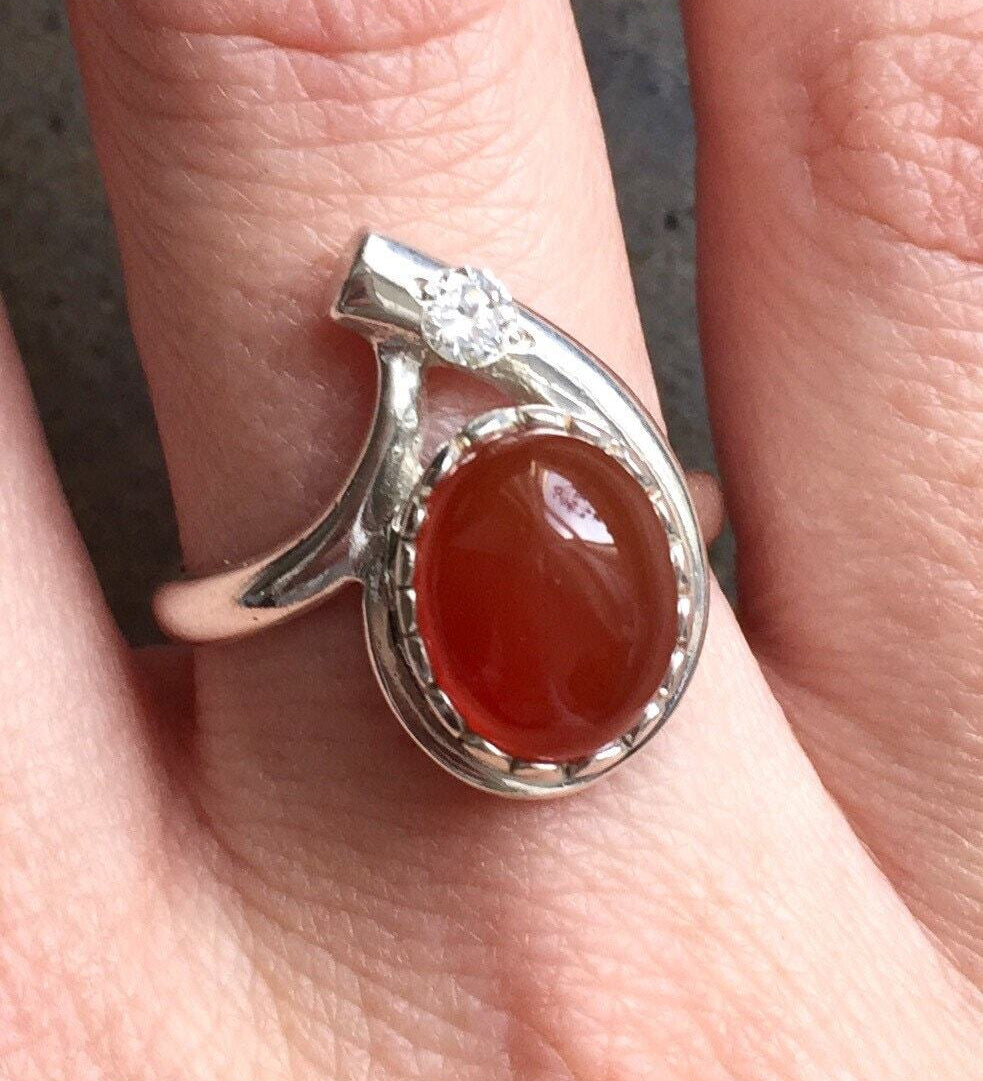 Red Agate Ring, Carnelian Ring, Natural Agate, August Birthstone, Vintage Rings, Red Ring, August Ring, Solid Silver Ring, Agate, Carnelian