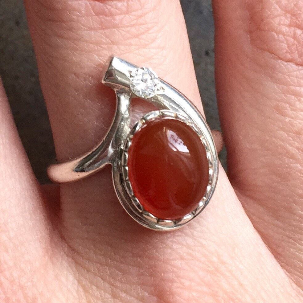 Red Agate Ring, Carnelian Ring, Natural Agate, August Birthstone, Vintage Rings, Red Ring, August Ring, Solid Silver Ring, Agate, Carnelian